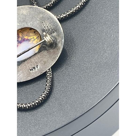 Sterling Silver Vintage Fire Opal Pendant Brooch Necklace Hecho En Mexico 22g - Picture 14 of 15